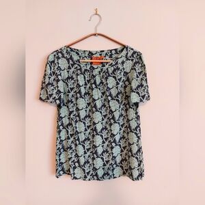 Tory Burch Navy and Teal Floral Blouse
